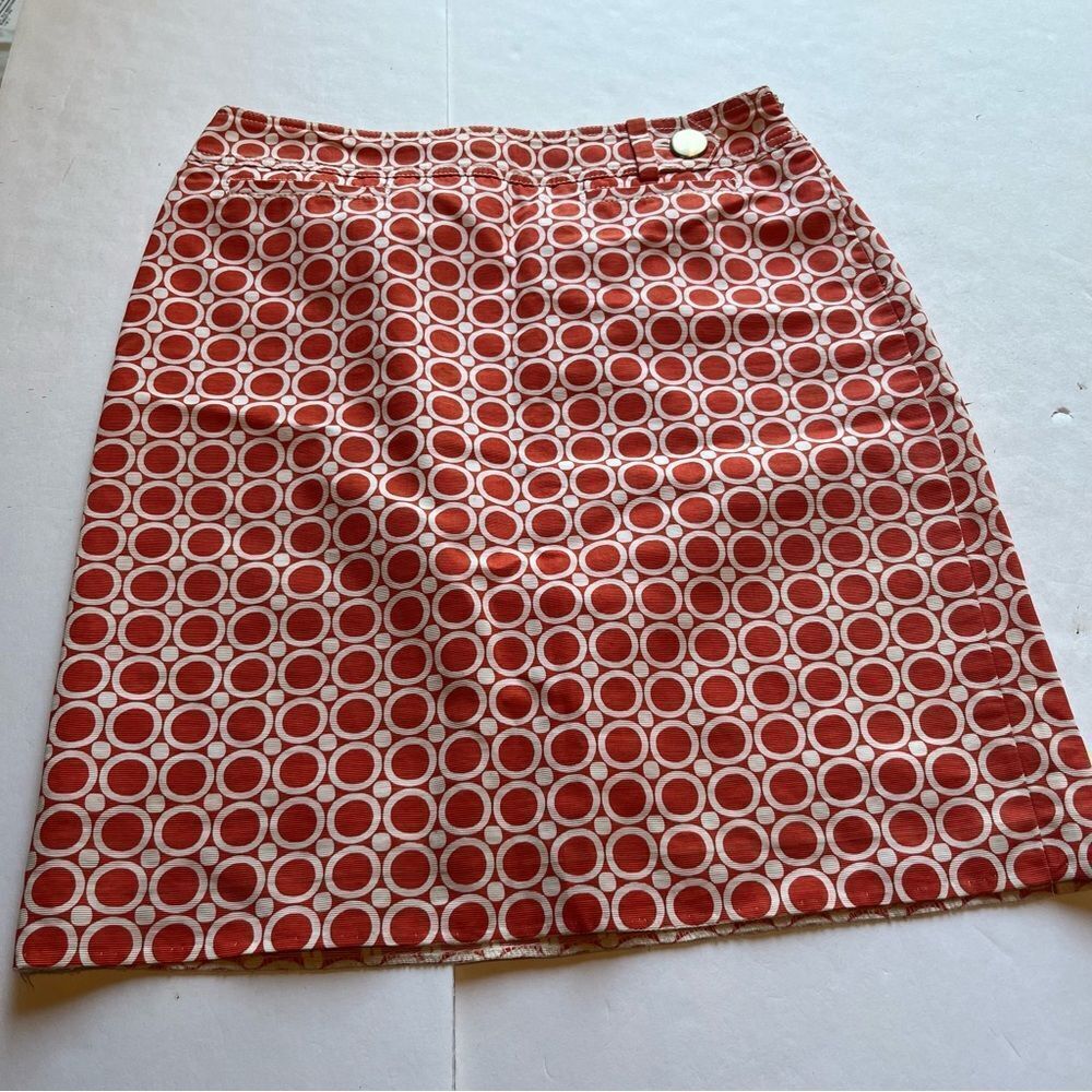 Ann Taylor Petites Orange/White Geometric Patterned Skirt Size 6P Midi Lined